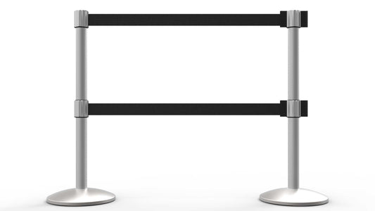 Banner Stakes AL6208M QLine Retractable Belt Barrier X2, Matte Post, Blank Black Belt