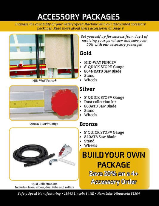 Safety Speed BRONZE Accessory Packages for Vertical Panel Saws