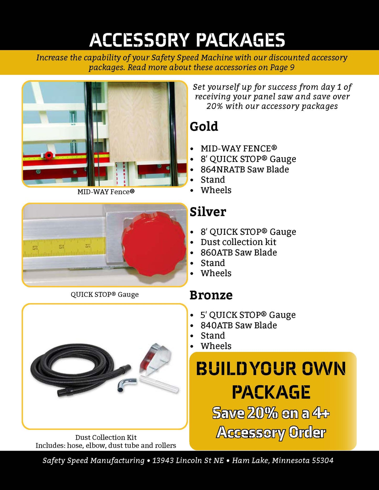 Safety Speed GOLD Accessory Packages for Vertical Panel Saws