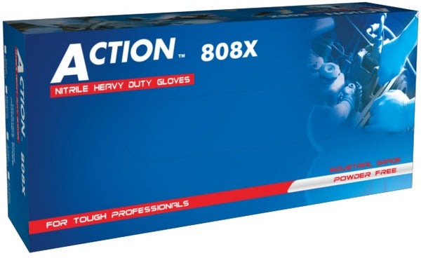 Shamrock 808121 - ACTION 808120 Series Heavy Duty Nitrile, Powder-Free, Examination Blue Gloves, 8 Mil, Small, (10 Boxes of 50)