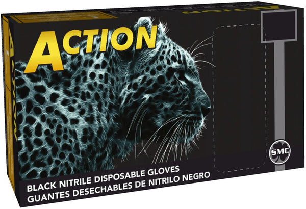 Shamrock 83011 - ACTION 83000 Series Industrial Nitrile Black Disposable Gloves - 6 mil, Small, Latex-Free, Powder-Free, (10 Boxes of 100)