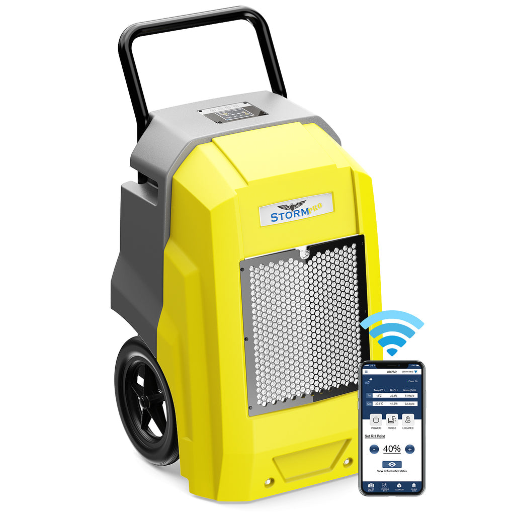 AlorAir 180 PPD Smart Wi-Fi Industrial Dehumidifier with Pump for Basements, Garages, and Job Sites Storm Pro - Yellow