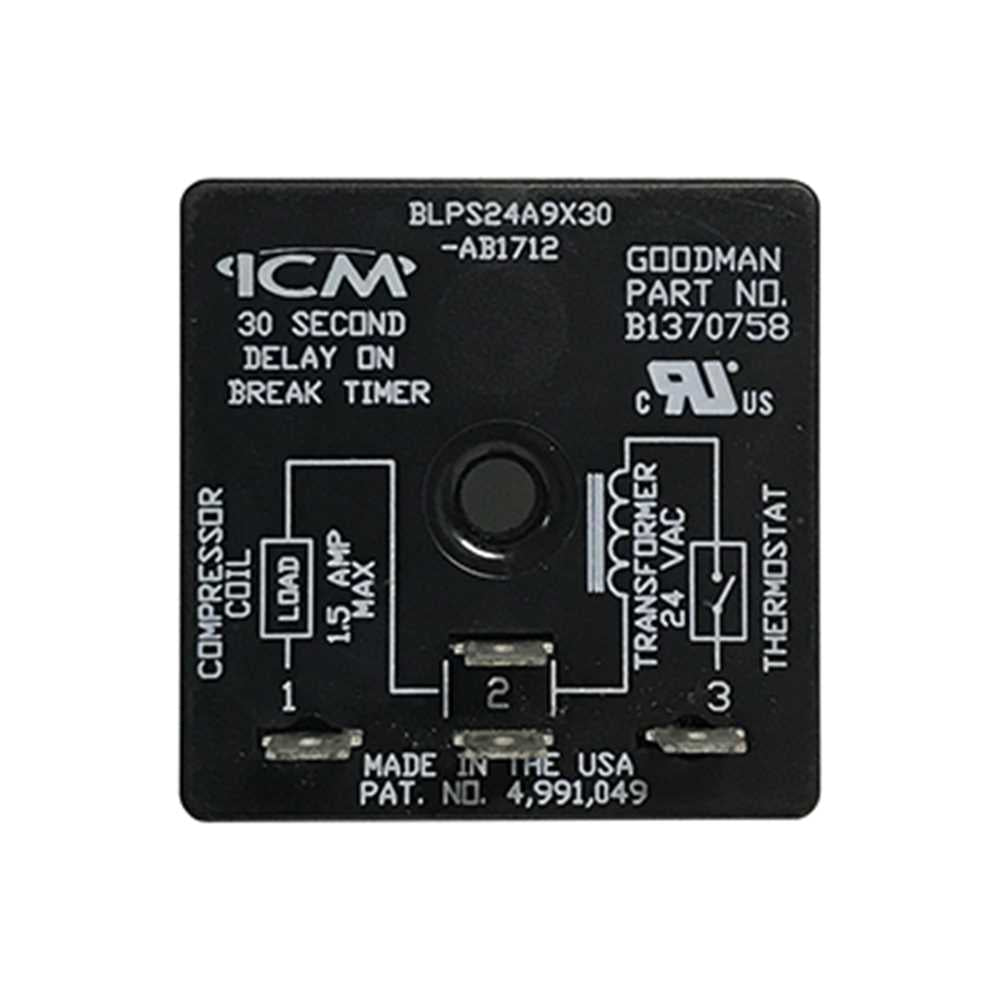 Goodman-Amana B1370758 Time Delay Relay, 30 sec, 24 V