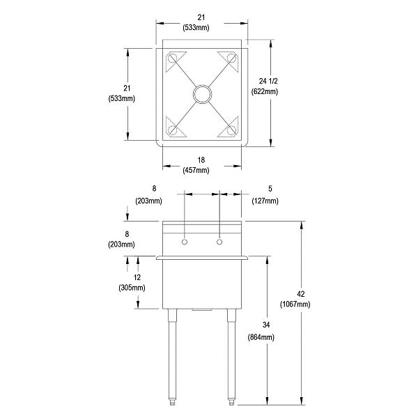 Elkay B1C18X21X Dependabilt Stainless Steel 21" x 24-1/2" x 42" 18 Gauge One Compartment Budget Sink with Stainless Steel Legs