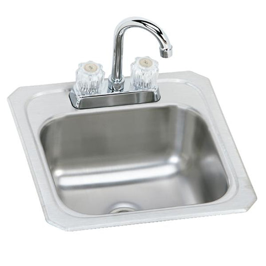 Elkay BCRA150C Celebrity® Stainless Steel 15" x 15" x 6-1/8" 2-Hole Single Bowl Drop-in Bar Sink + Faucet Kit