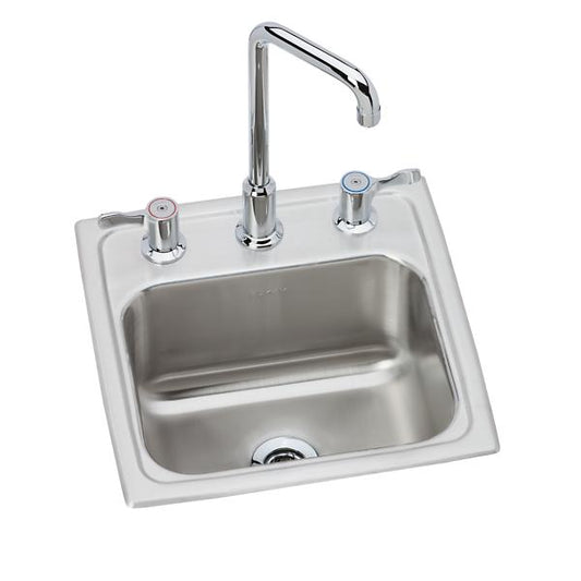 Elkay BLH15C Lustertone® Classic Stainless Steel 15" x 15" x 7-1/8" 3-Hole Single Bowl Drop-in Bar Sink + Faucet Kit