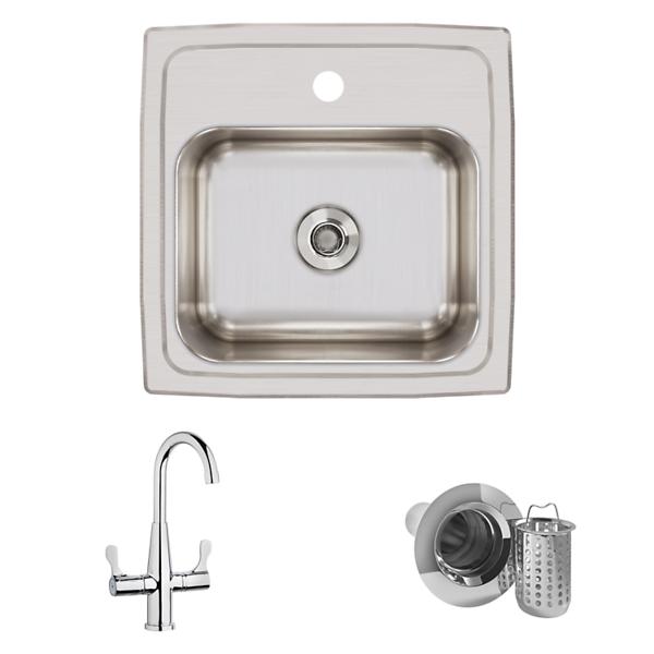 Elkay BLR150C Lustertone® Classic Stainless Steel 15" x 15" x 7-1/8" 1-Hole Single Bowl Drop-in Bar Sink + Faucet Kit