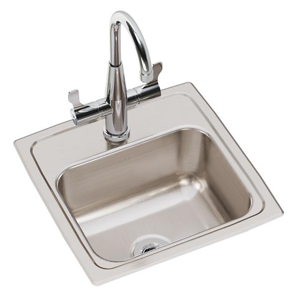 Elkay BLR150C Lustertone® Classic Stainless Steel 15" x 15" x 7-1/8" 1-Hole Single Bowl Drop-in Bar Sink + Faucet Kit