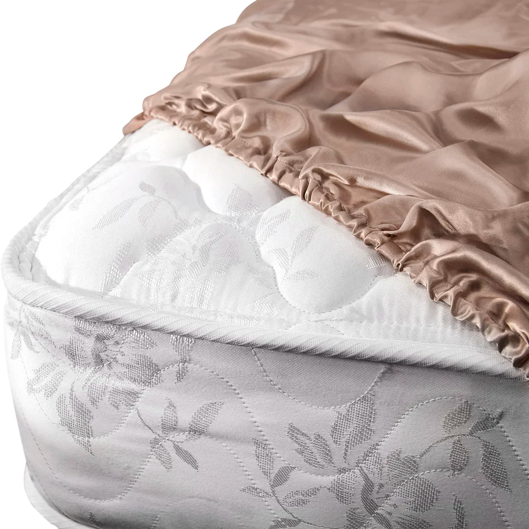 Barska BM12080 Aus Vio 100% Natural Charmeuse Silk Satin Luxurious Fitted Sheet, Queen, Pebble Color