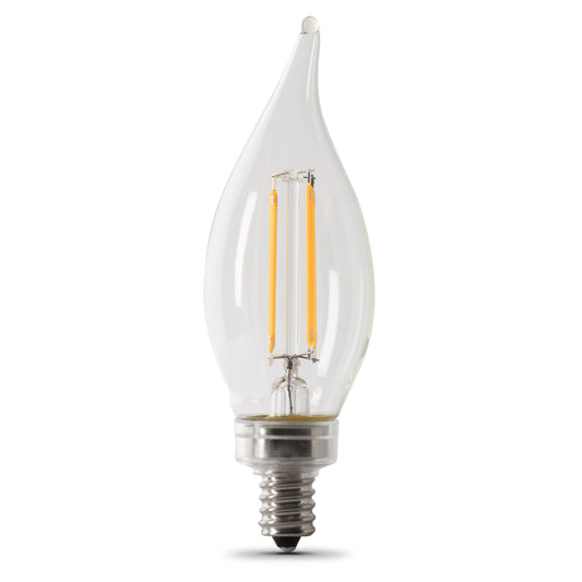 Feit Electric BPCFC100930CAFIL/2 10W (100W Replacement) Bright White (3000K) E12 Base BA10 Flame Tip Dimmable Filament LED Bulb (2-Pack)