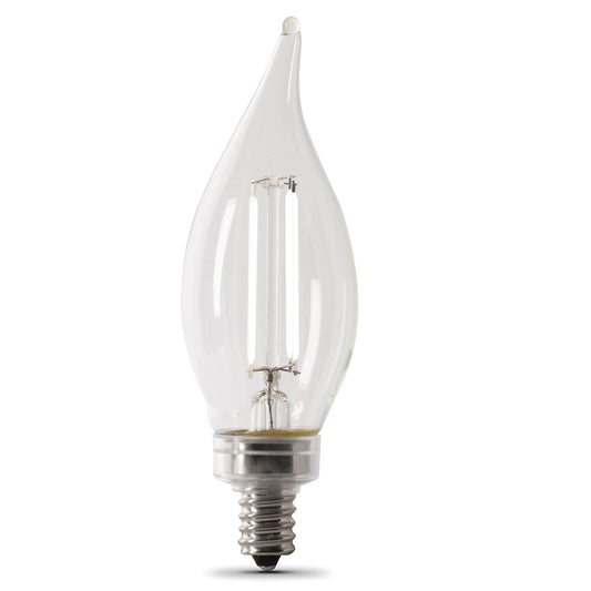 Feit Electric BPCFC40927CA/WFIL/4 3.3W (40W Replacement) Soft White (2700K) E12 Base BA10 Flame Tip Exposed White Filament LED Bulb (4-Pack)