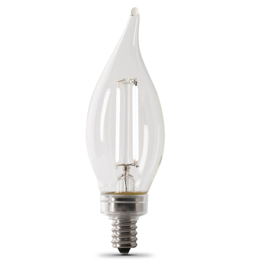 Feit Electric BPCFC40927CAWFIL/2 3.3W (40W Replacement) Soft White (2700K) Flame Tip BA10 (E12 Base) Exposed White Filament LED Bulb (2-Pack)