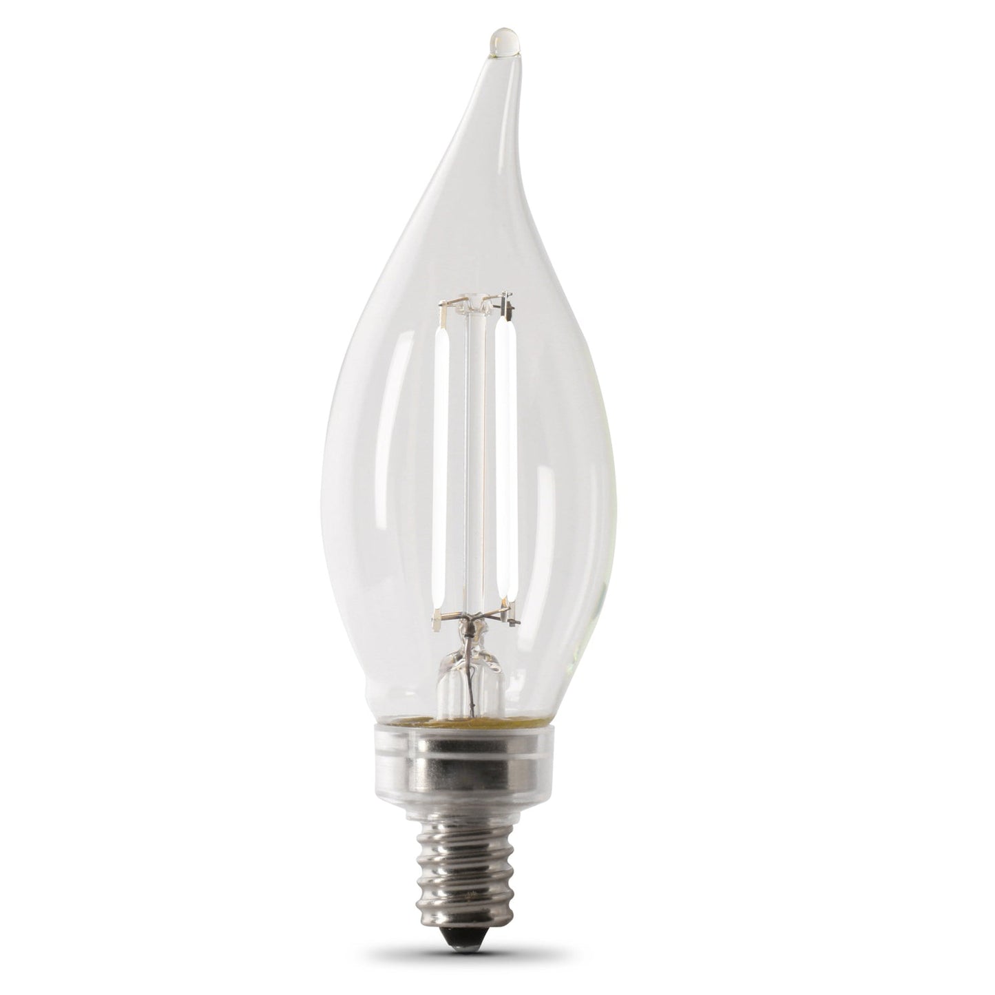 Feit Electric BPCFC40950CAWFIL/2 3.3W (40W Equivalent) Daylight White (5000K) BA10 (E12 Base) Flame Tip Exposed White Filament LED Bulb (2-Pack)