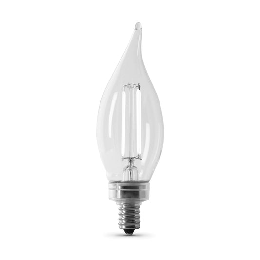 Feit Electric BPCFC60950CAWFIL/2 5.5W (60W Equivalent) Daylight White (5000K) BA10 Candelabra (E12 Base) Dimmable Flame Tip Exposed White Filament Chandelier LED Bulb (2-Pack)