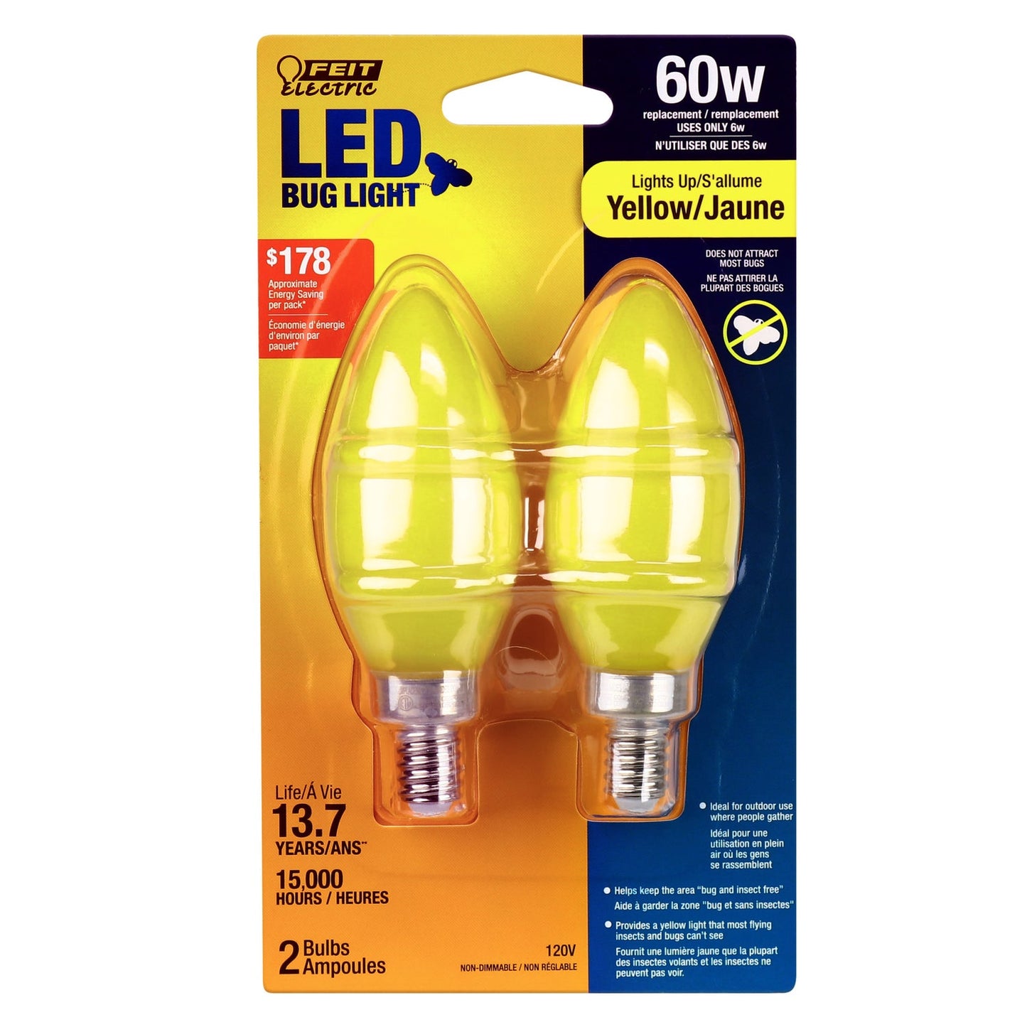 Feit Electric BPCT/BUG/LED/2 LED Chandelier Yellow Bug Light