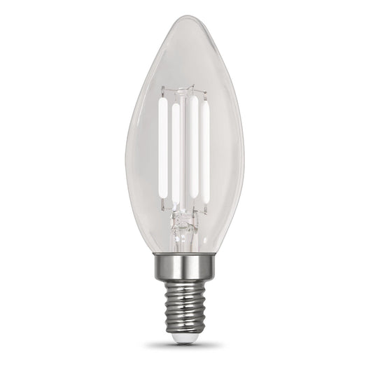 Feit Electric BPCTC100927CAWFIL/2 10W (100W Equivalent) Soft White (2700K) B10 Shape (E12 Base) Torpedo Tip Exposed White Filament Light Bulb (2-Pack)