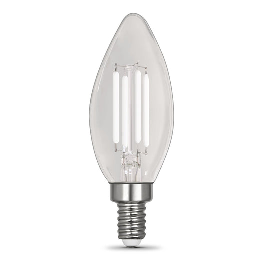 Feit Electric BPCTC100927WFIL2CAN 10W (100W Equivalent) Soft White (2700K) B10 Shape (E12 Base) Torpedo Tip Exposed White Filament Light Bulb (2-Pack)