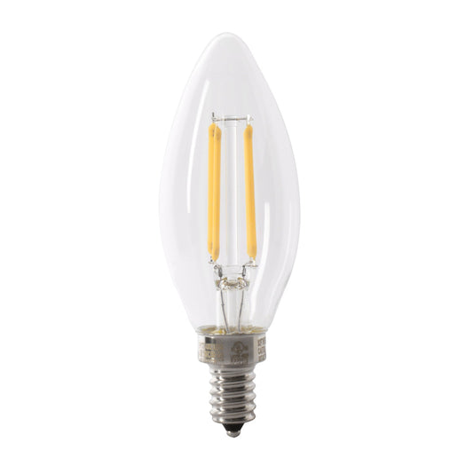 Feit Electric BPCTC40927CA/FIL2/RP 3.3W (40W Replacement) Soft White (2700K) E12 Base B10 Dimmable Clear Decorative LED Filament Enhance Light Bulbs (2-Pack)