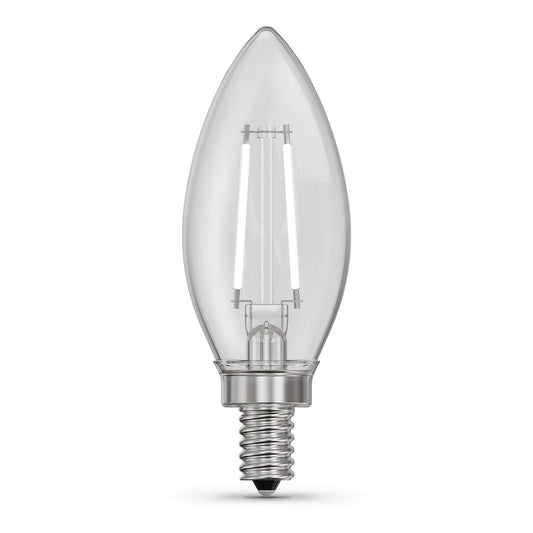 Feit Electric BPCTC40927CAWFIL/2 3.3W (40W Equivalent) Soft White (2700K) Chandelier B10 (E12 Base) Torpedo Tip Exposed White Filament LED Light Bulb (2-Pack)