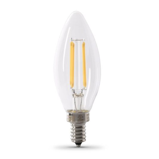 Feit Electric BPCTC40930CAFIL/4 3.3W (40W Replacement) Bright White (3000K) E12 Base B10 Blunt Tip Filament LED Light Bulb (4-Pack)