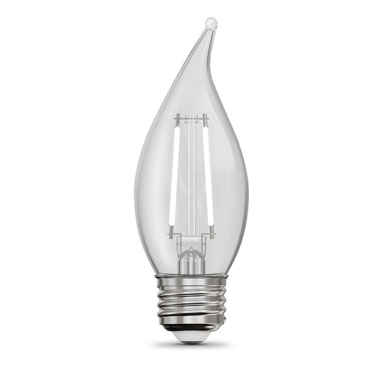 Feit Electric BPEFC60927CAWFIL/2 5.5W (60W Equivalent) Soft White (2700K) BA10 Shape (E26 Base) LED Flame Tip Exposed White Filament Light Bulb (2-Pack)