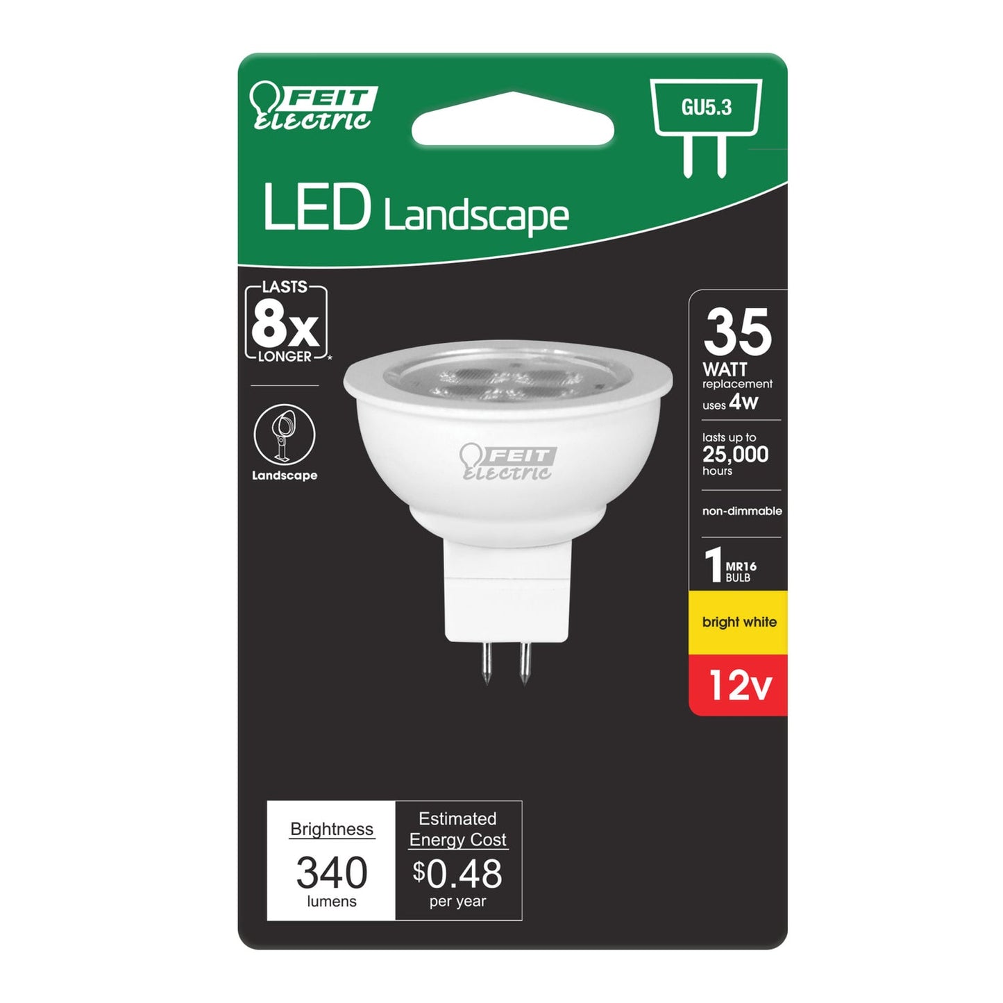 Feit Electric BPLVFMW/830CA/HDRP 4W (35W Replacement) Bright White (3000K) GU5.3 Base MR16 Reflector LED