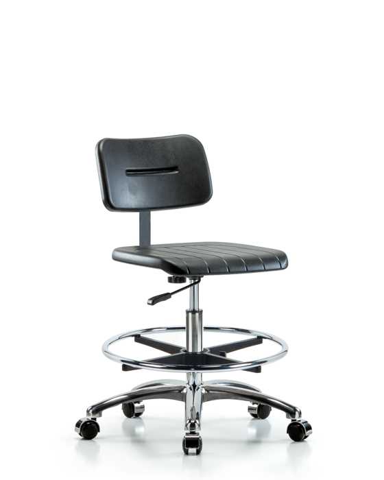 Blue Ridge Ergonomics BPMBCH-CR-CF-CC Core Polyurethane Chair Chrome - Medium Bench Height with Chrome Foot Ring & Casters