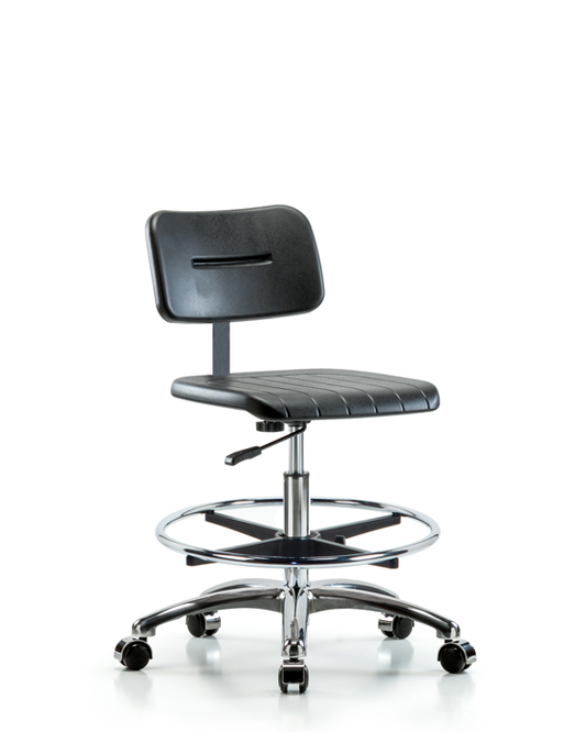 Blue Ridge Ergonomics BPMBCH-CR-CF-CC Core Polyurethane Chair Chrome - Medium Bench Height with Chrome Foot Ring & Casters