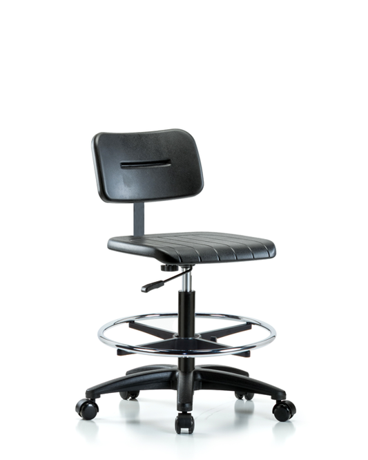 Blue Ridge Ergonomics BPMBCH-RG-CF-RC Core Polyurethane Chair - Medium Bench Height with Chrome Foot Ring & Casters