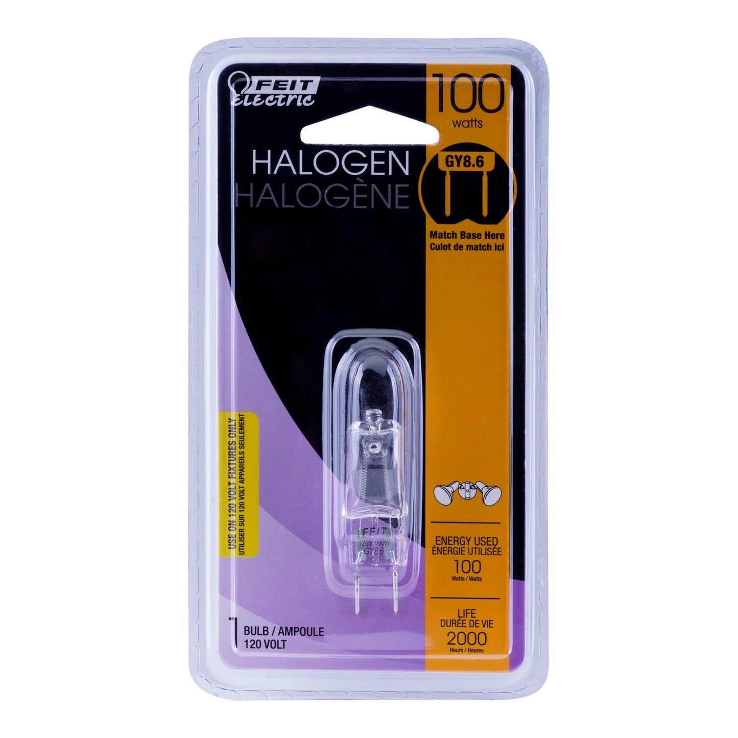 Feit Electric BPQ100/8.6/CAN 100W Warm White (3000K) GY8.6 Base T4 Dimmable Halogen Light Bulb