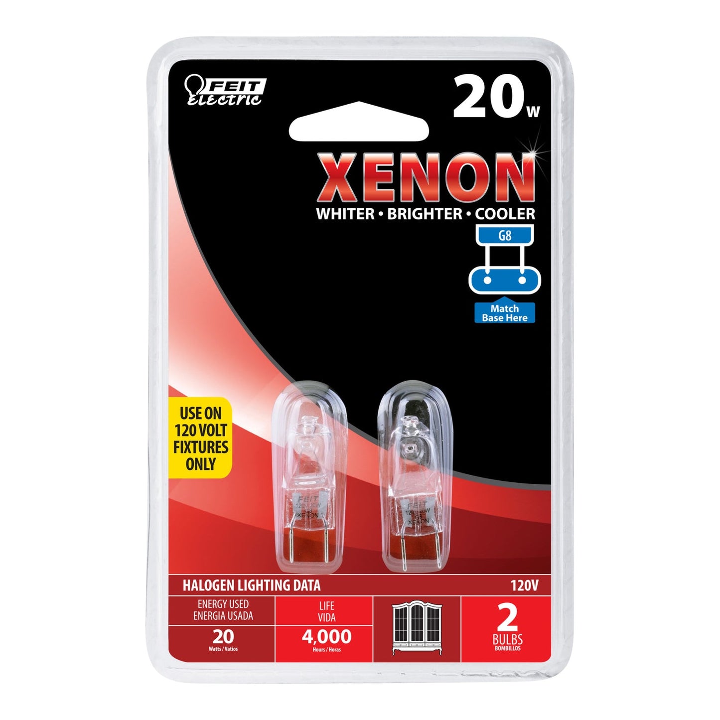 Feit Electric BPXN20/G8/2 20W Warm White (3000K) G8 Base T4 Xenon Light Bulb (2-Pack)