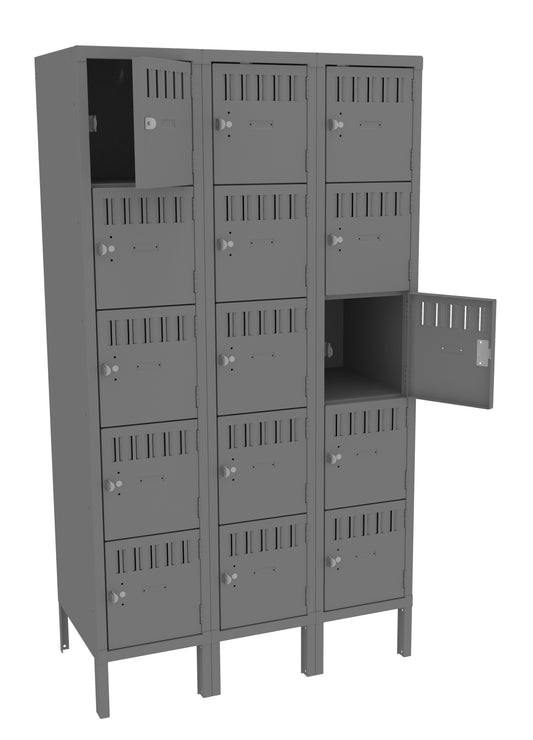 Tennsco BS5-121812-3 5 High Box Locker - Three Wide With Legs (Assembled)