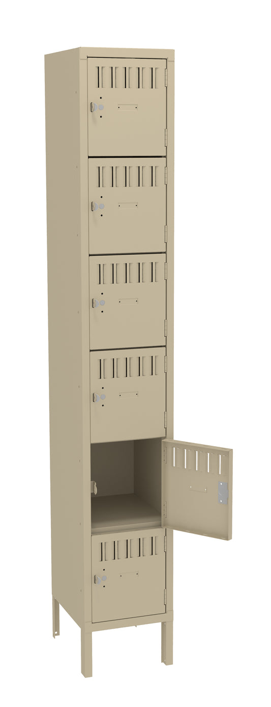 Tennsco BS6-121512-1 6 High Box Locker - One Wide With Legs (Assembled)