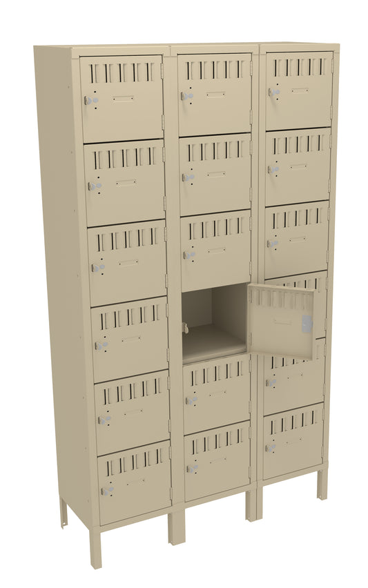 Tennsco BS6-151512-3 6-High Box Locker - Three Wide With Legs (Assembled)
