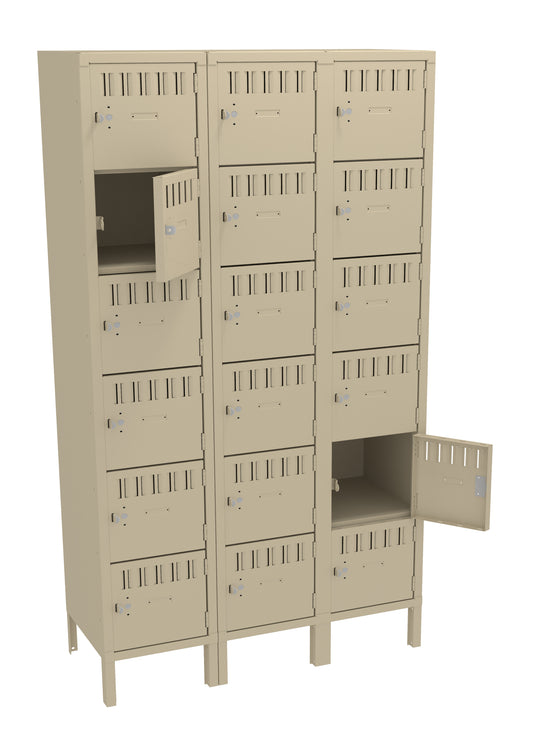 Tennsco BK6-151812-3 6 High Box Locker - Three Wide With Legs (Unassembled)
