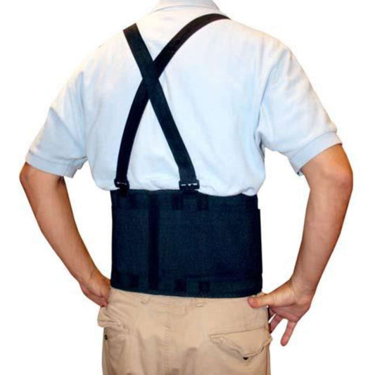 Cordova Safety BSB01-XL Back Support Belt Tapered Abdominal Support Panels, Two-Stage Closure includes 5” Elastic Cinch Strap to adjust for desired tension, Break Away Adjustable 1.25” Wide Elastic Suspenders,
