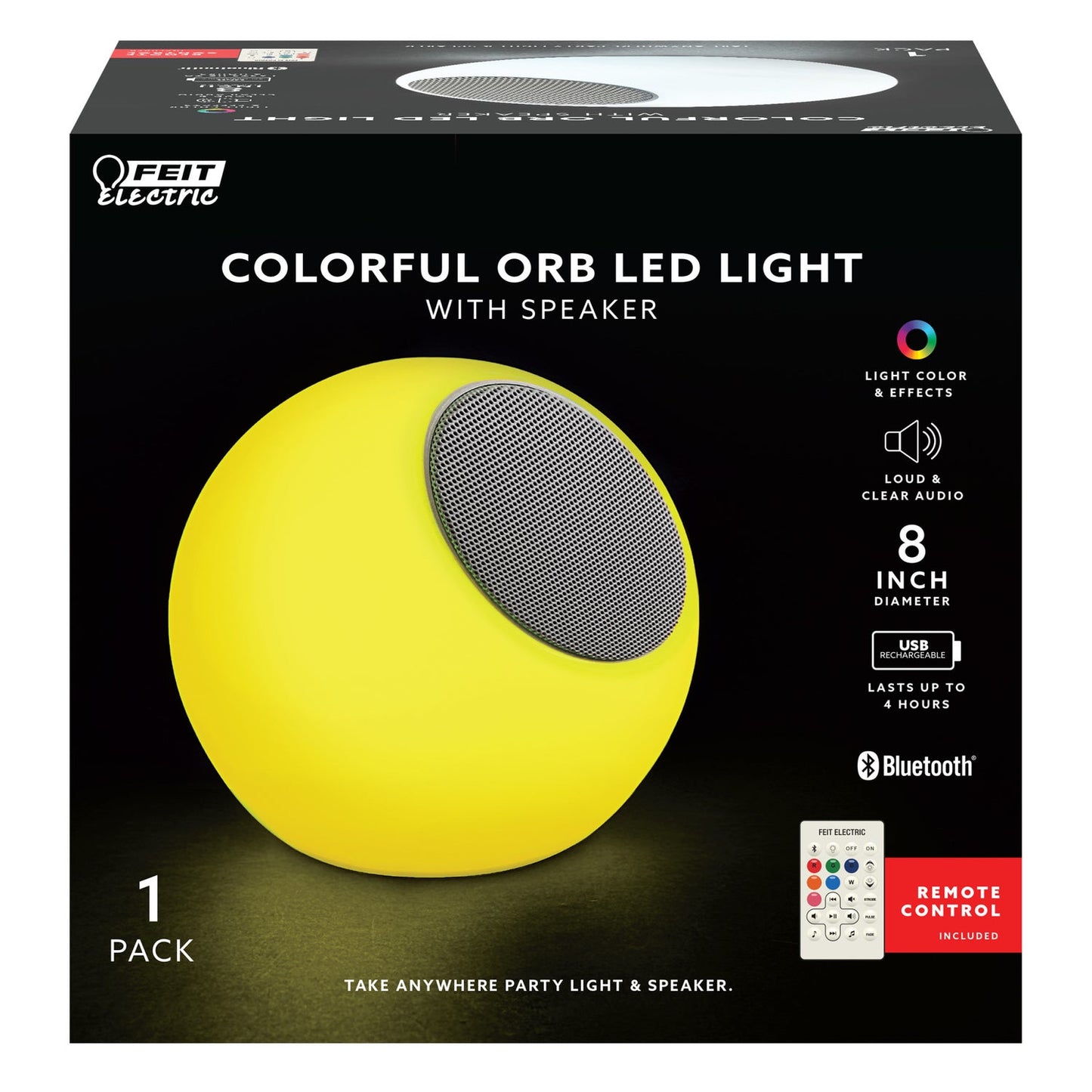 Feit Electric BTORB8RGBWBAT 8 in. Rechargeable Color Changing LED Orb with Bluetooth Speaker