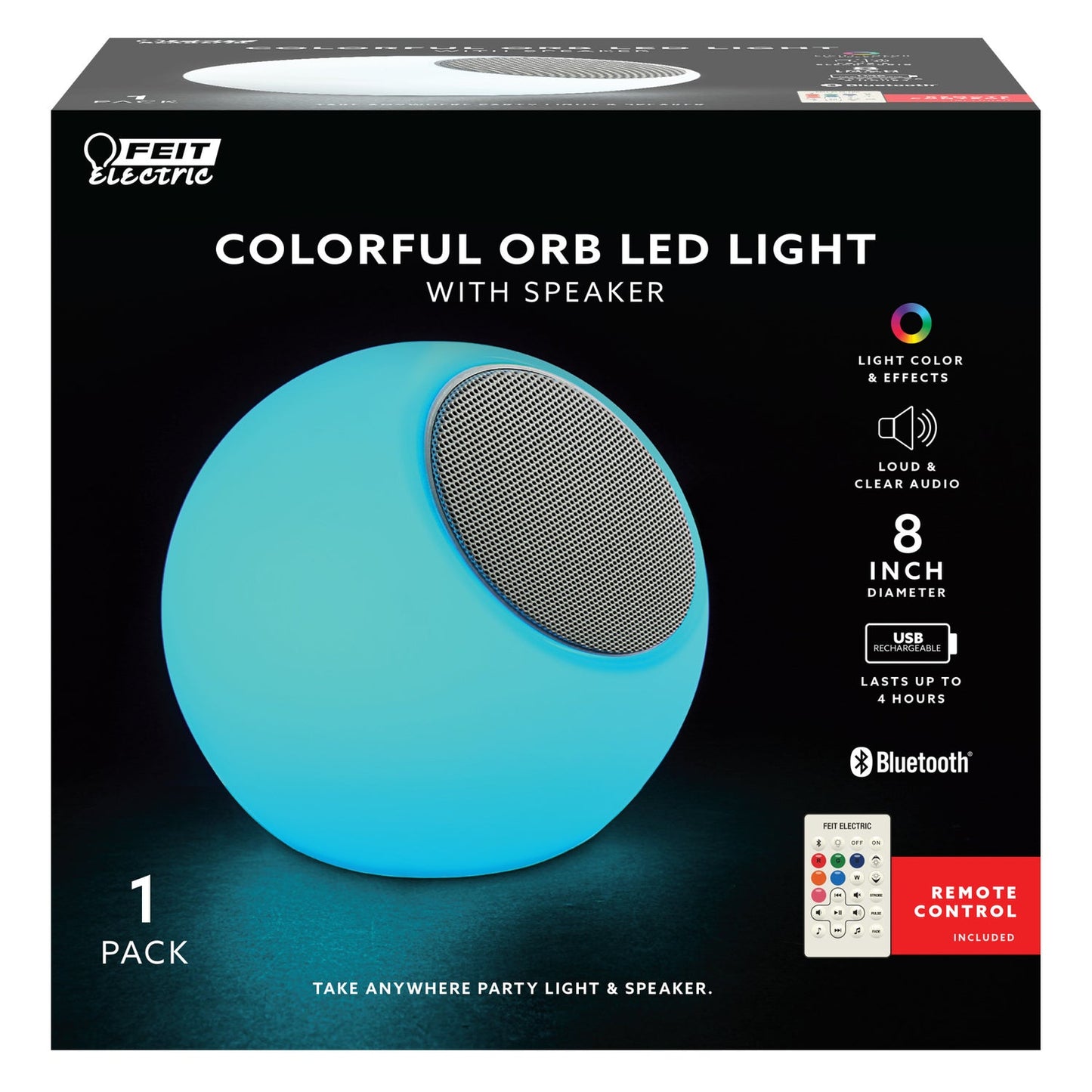 Feit Electric BTORB8RGBWBAT 8 in. Rechargeable Color Changing LED Orb with Bluetooth Speaker