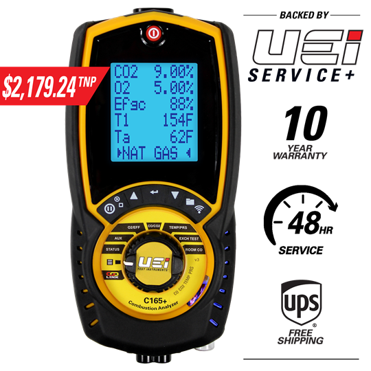 UEI Test C165+NOIL Residential/Commercial Combustion Analyzer w/ NO1 Sensor for Oil-Fired Appliances