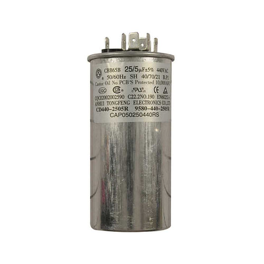 Goodman-Amana CAP050250440RSP Capacitor, Dual Run, 5/25 MFD, 440 V, 50/60 Hz, Round, 70 Ã‚°C