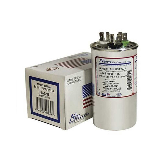 Daikin CAP050400440RTP Capacitor, Dual Run, 5/40 MFD, 440 V, 50/60 Hz, Round