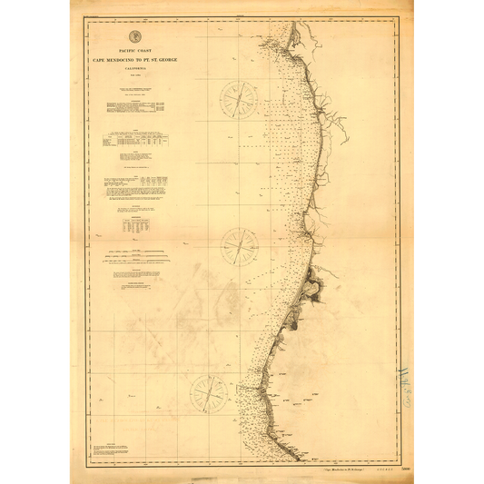 Paradise Clay IHP_CM1891 Historical Chart: Cape Mendocino to Point St. George 1891 (36 x 50 inches)
