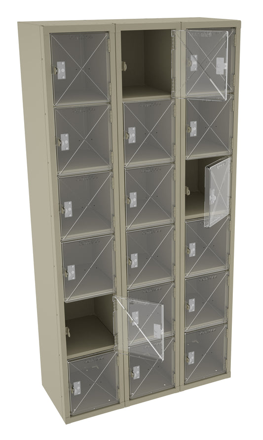 Tennsco CBL6-121512-C 6 High C-Thru Box Locker - Three Wide, No Legs (Assembled)