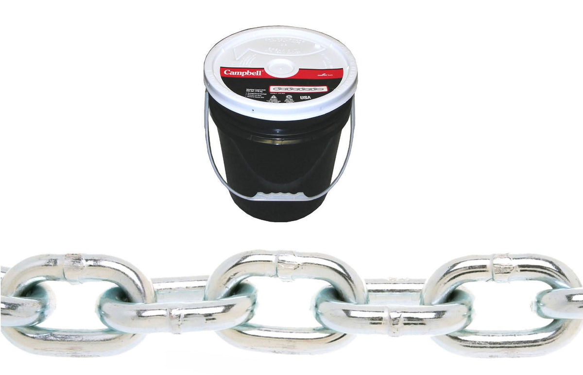 Campbell T0140623 3/8" Grade 30 Proof Coil Chain, Zinc Plated, 63' per Round Pail
