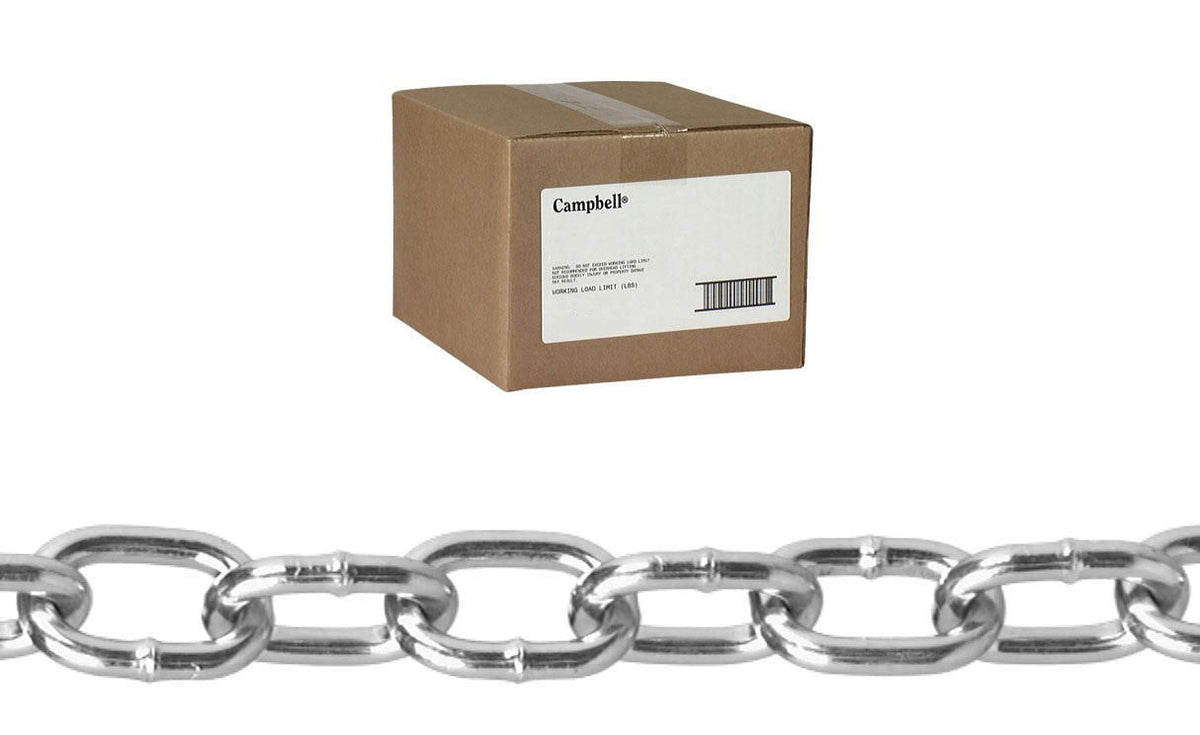 Campbell T0304024 4/0 Passing Link Chain, Zinc Plated, 100' per Carton