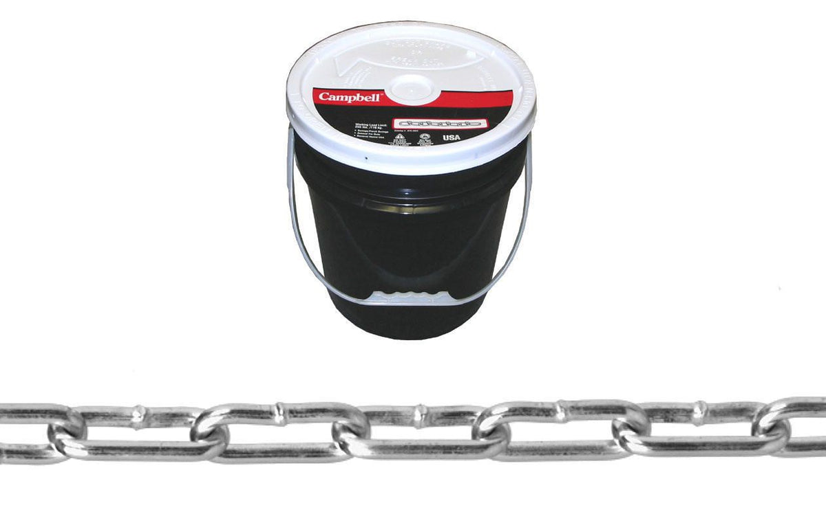 Campbell T0332023 2/0 Straight Link Coil Chain, Zinc Plated, 400' per Round Pail
