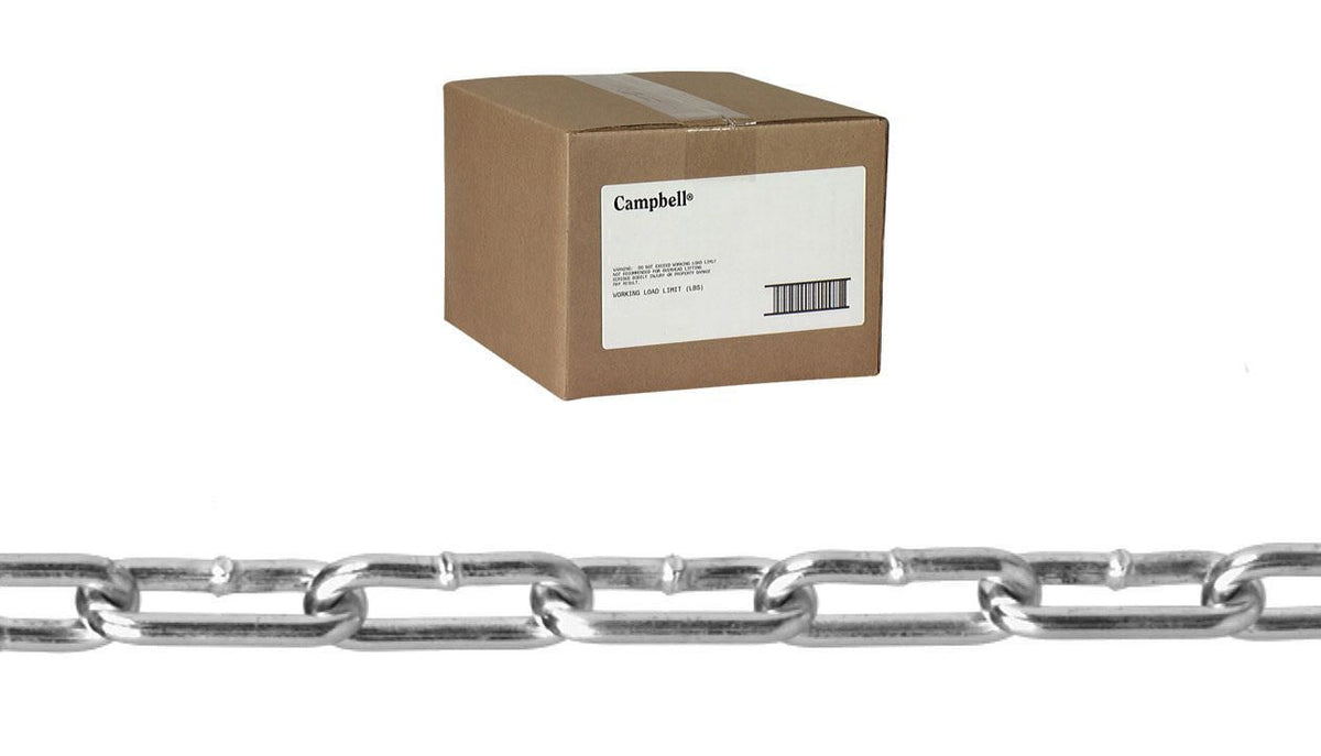 Campbell T0333024 3/0 Straight Link Coil Chain, Zinc Plated, 100' per Carton