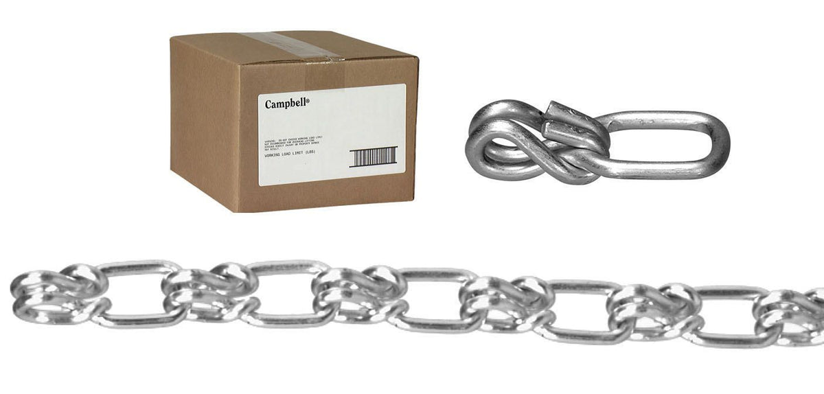 Campbell T0744024 4/0 Lock Link Single Loop Chain, Wrapped, Zinc Plated, 100' per Carton