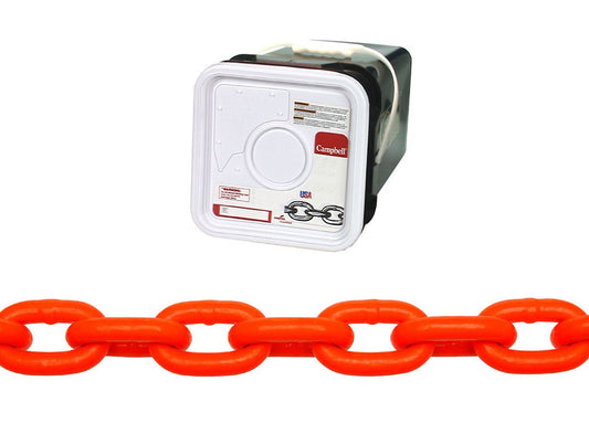 Campbell HV0184526 5/16" Grade 43 High Test Chain, Hi-Vis Orange Polycoat, 60' Square Pail