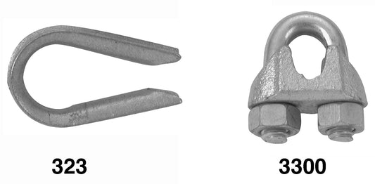 Campbell B7675129 1/4" Wire Rope Clips (2) w/ Thimble (1) Set, Electro-Galvanized